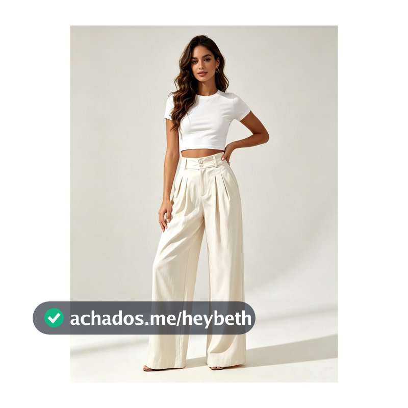 Calça Pantalona Feminina Cintura Alta Wide Leg Marrant com Pregas Bolsos Calça Elegante Casual