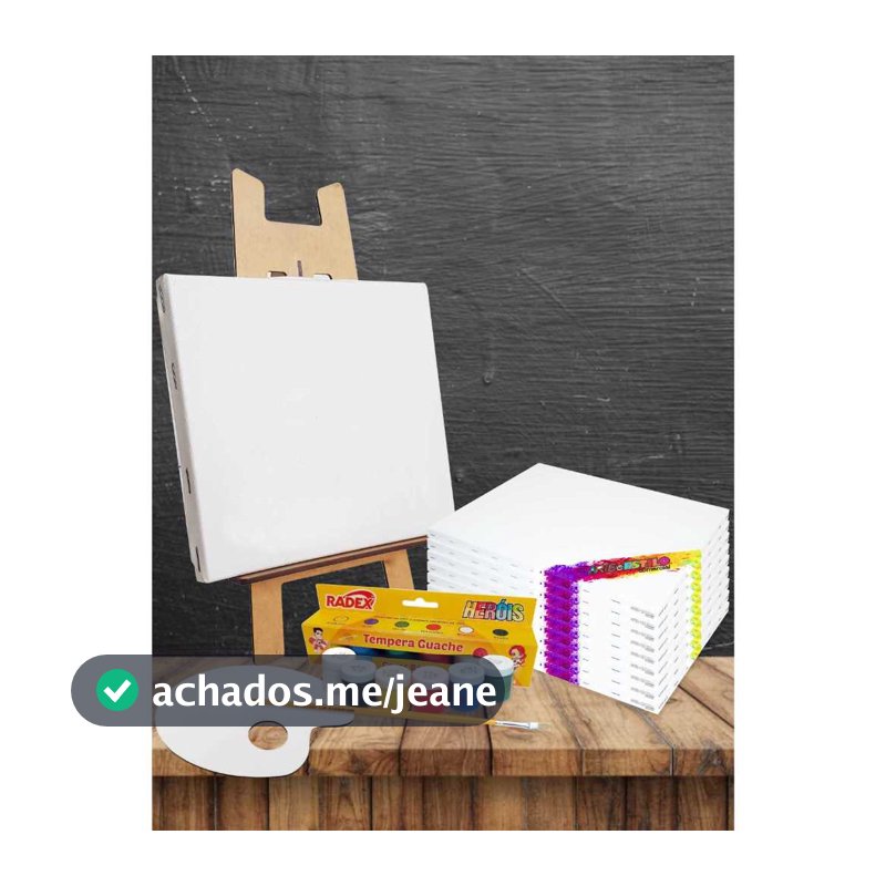 Kit 10 Telas Pintura 15x20 + 1 Mini Cavalete + Caixa com 06 Tintas + 1 Pincel + 1 Paleta p/ Pintura