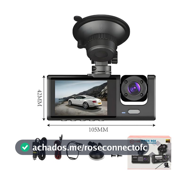 Câmera Veicular Full HD 1080p 3 Lentes (Frontal + Interna + Traseira) com Tela LCD | DVR Automotivo com Visão Noturna