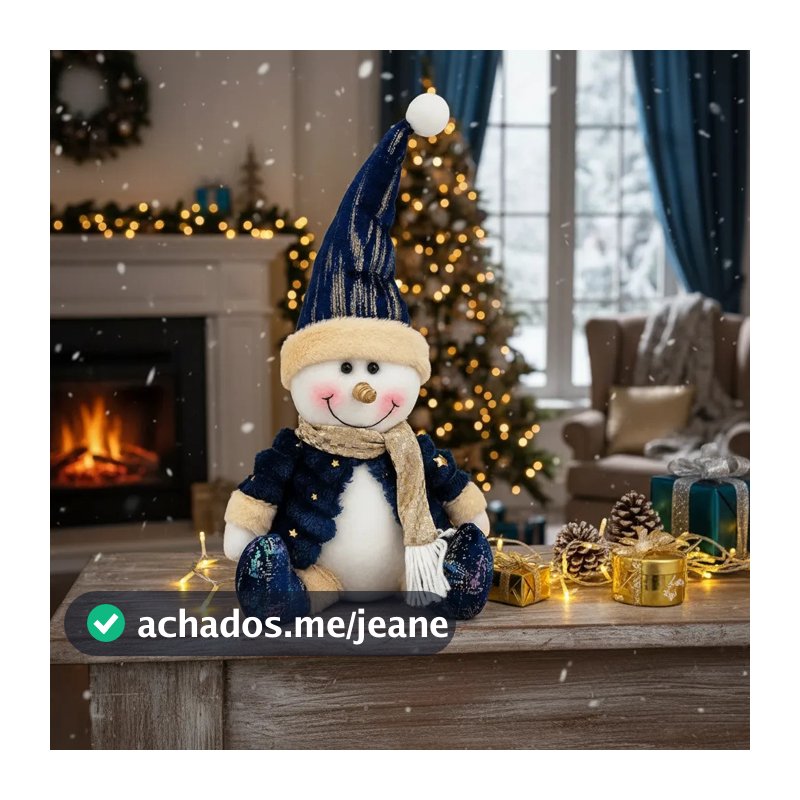 Decoração De Natal  Boneco De Neve  Azul Sentado 34cm