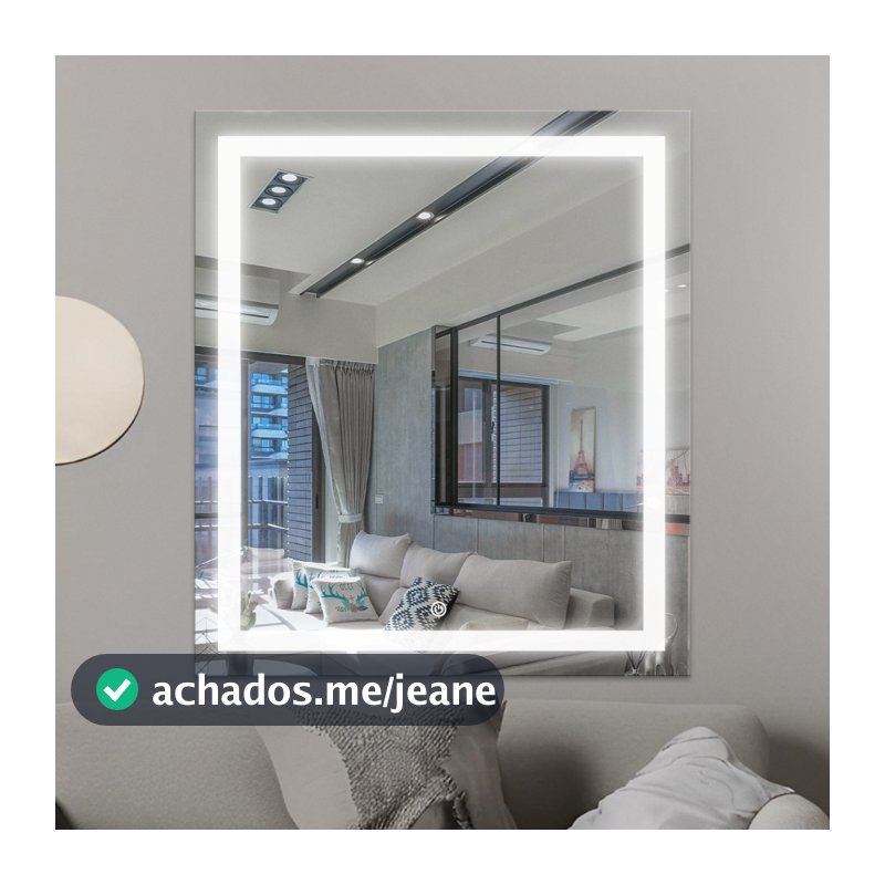 Espelho LED 3 Cores Decorativo com Fonte e Ajuste de Luz