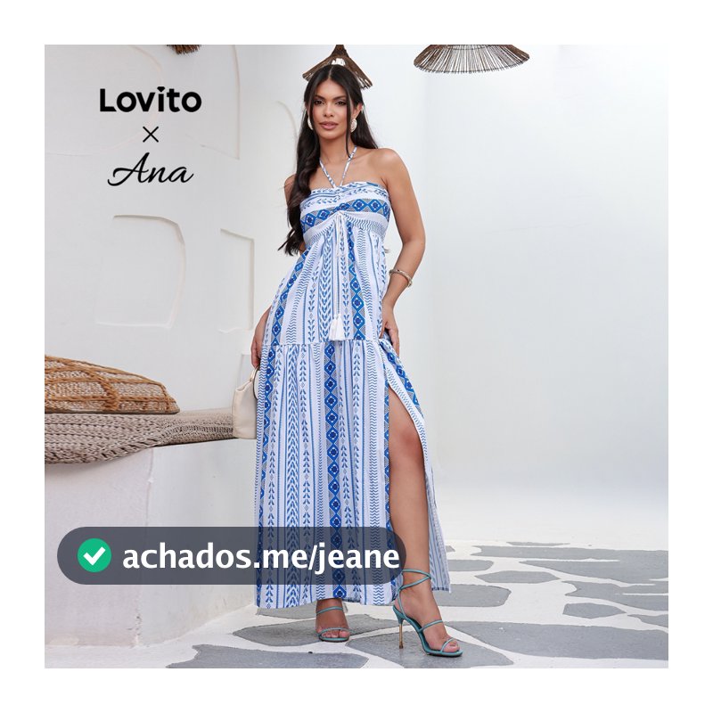 (Lovito x Ana) Vestido Boho Feminino Primavera/Verão Com Estampa Tribal E Franjas LBL17610