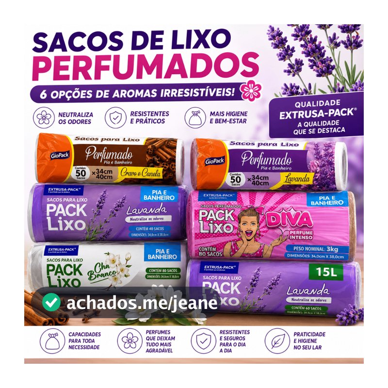 Sacos de Lixo Perfumados Pia Banheiro Lavanda / Cravo e canela / Chá branco / diva