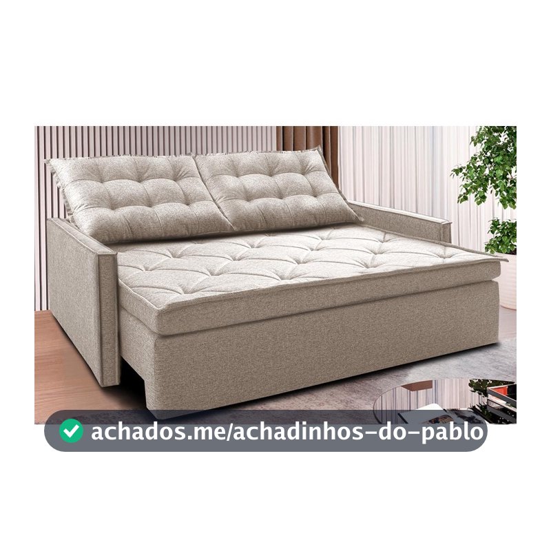 Sofá Sem Caixa Retrátil e Reclinável 1,65m Cama inBox Flat Linho Bege Claro