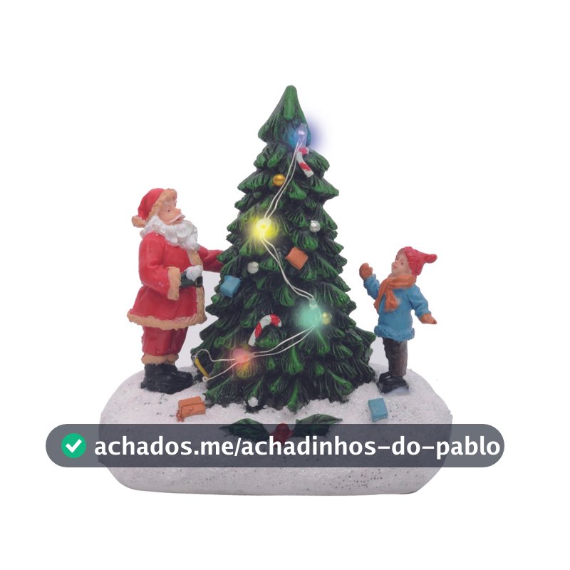Mini Cenário de Natal Noel com Crianças com Luz 12x11x6cm - Ref 1025502 Cromus