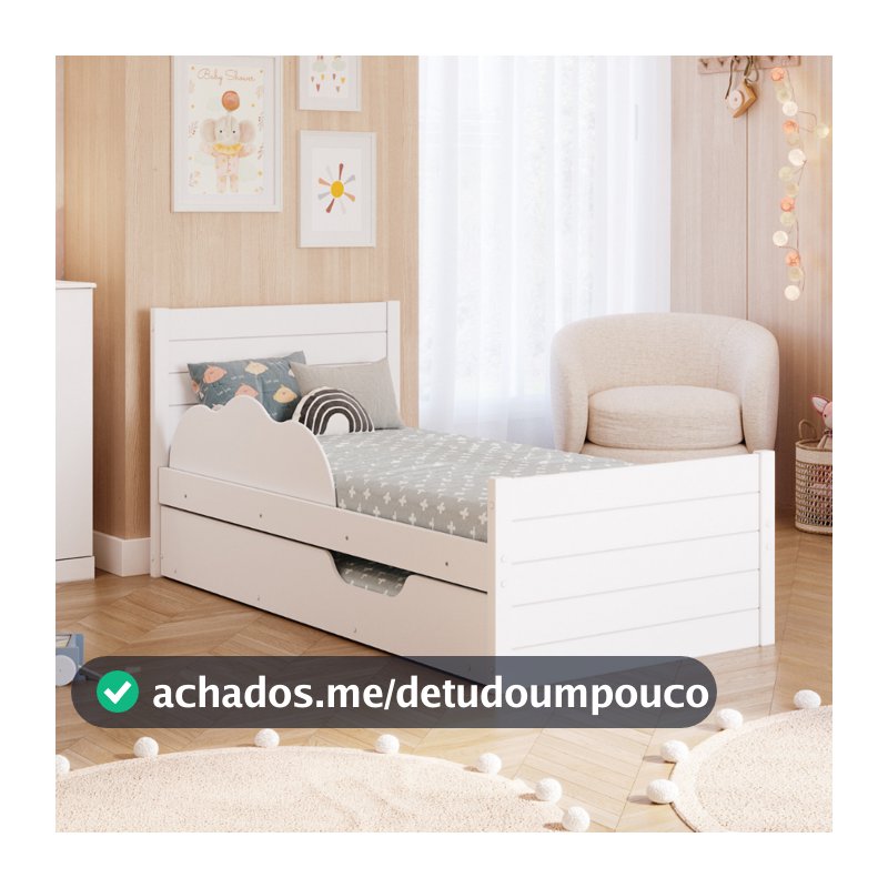 Bicama Infantil com Cama Auxiliar e Proteção Lateral Nuvem 100% MDF