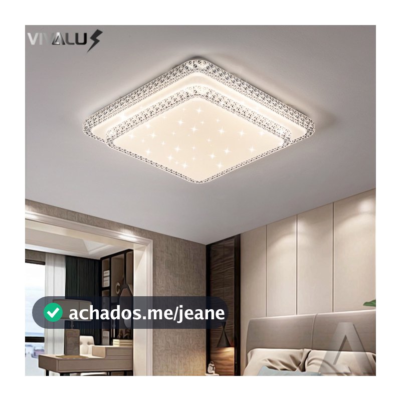 Luminária Teto Plafon Led Sobrepor Efeito Cristal Céu Estrelado Brilhante 3 Cores Borda Infinita