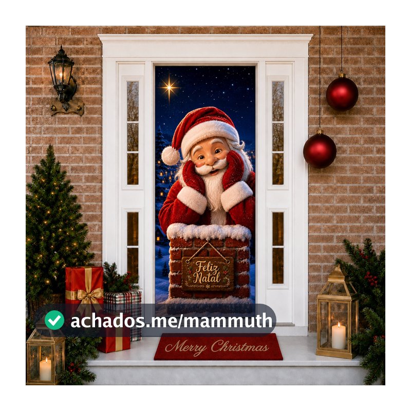 Capa de Porta Painel de Mesa Decoração de Natal Papai Noel Natalina