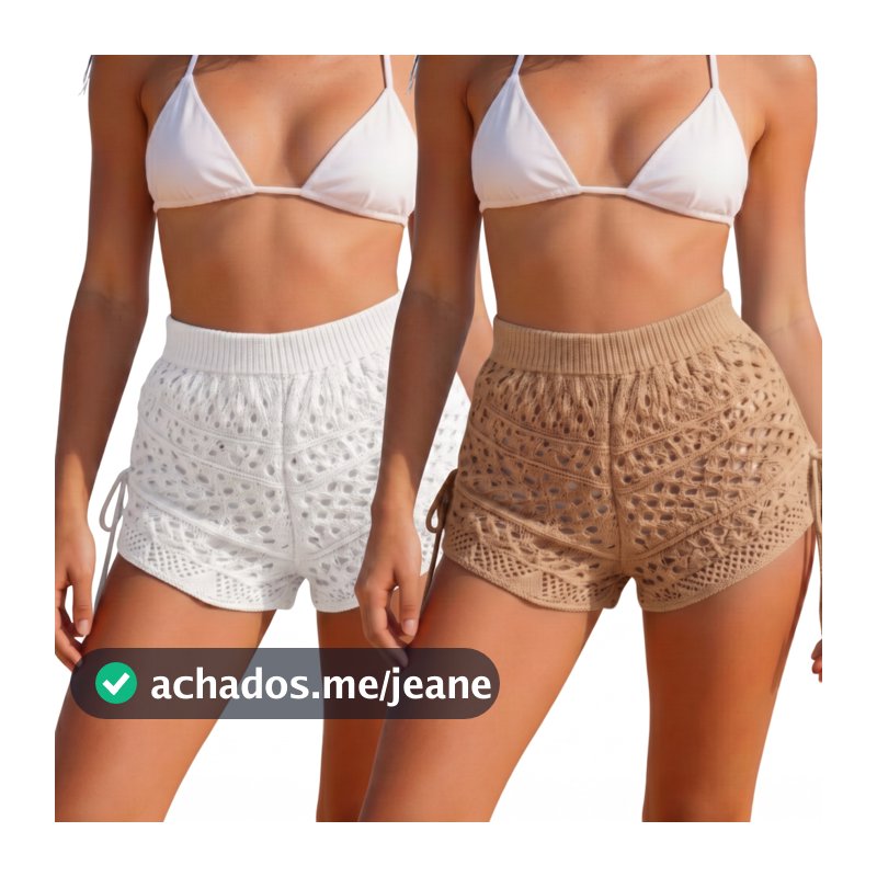 Kit 2  Shorts Feminino Tricô Saída De Praia Verão Com Cós Alto E Amarração Lateral Regulável  tendência moda praia