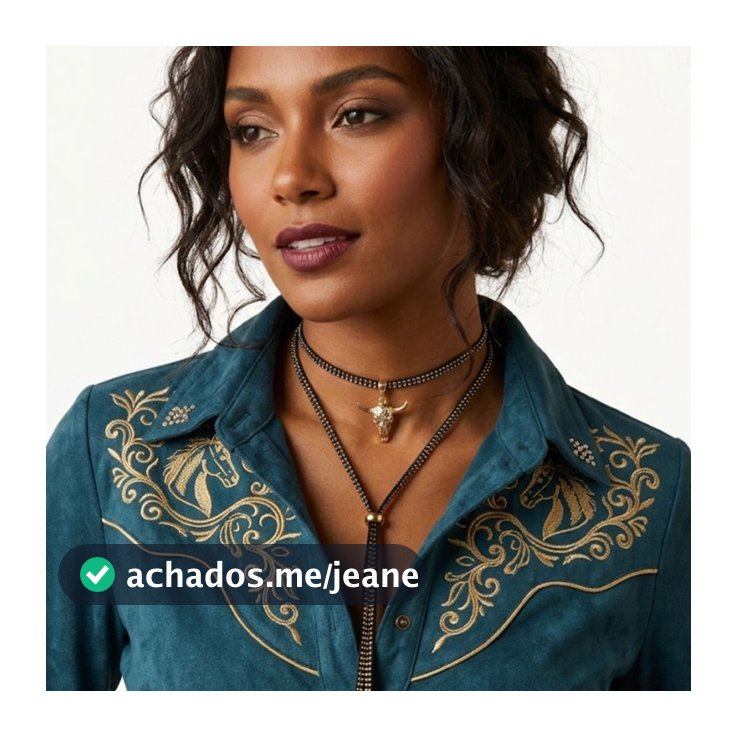 Colar Boiadeira Estilo Country Rodeio Feminino Ajustável com Detalhes e Pingente Dourado