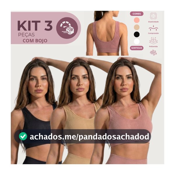 Kit 3 Top Sem Costura Com Bojo Alças Largas e Tecido Super Confortável Sutiãs Soutien Sem Aro Removível Uso Diário