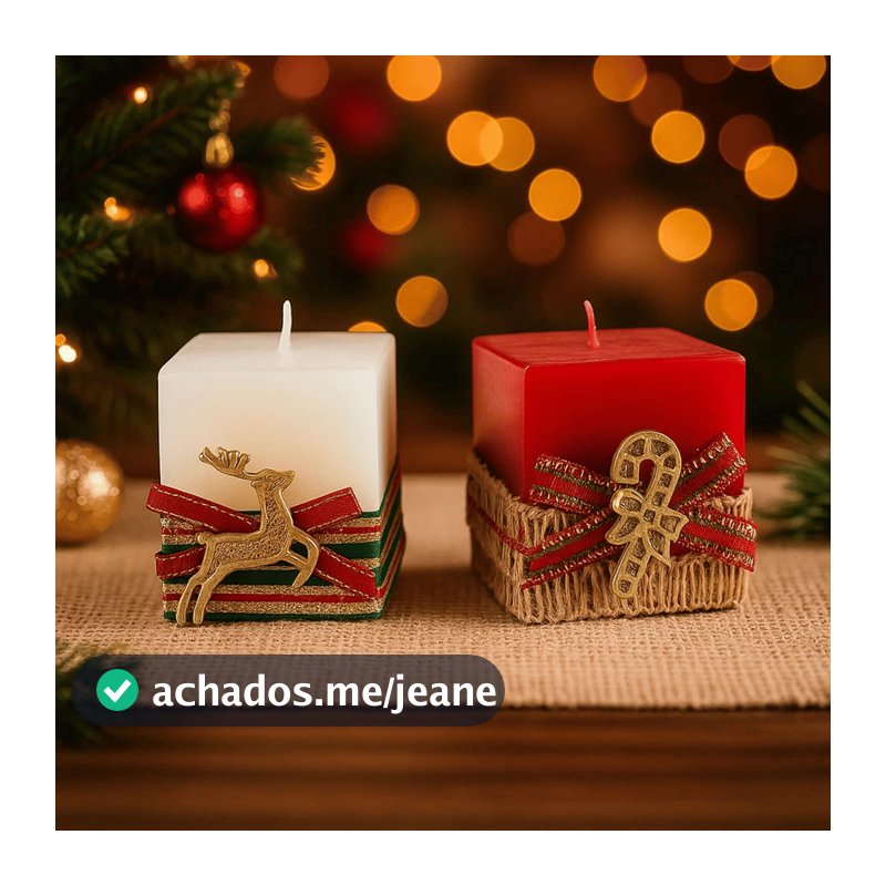 Kit 2 Enfeite De Natal Vela Formato Quadrado 5cm - Empório / Decoração Natalina Mesa Casa