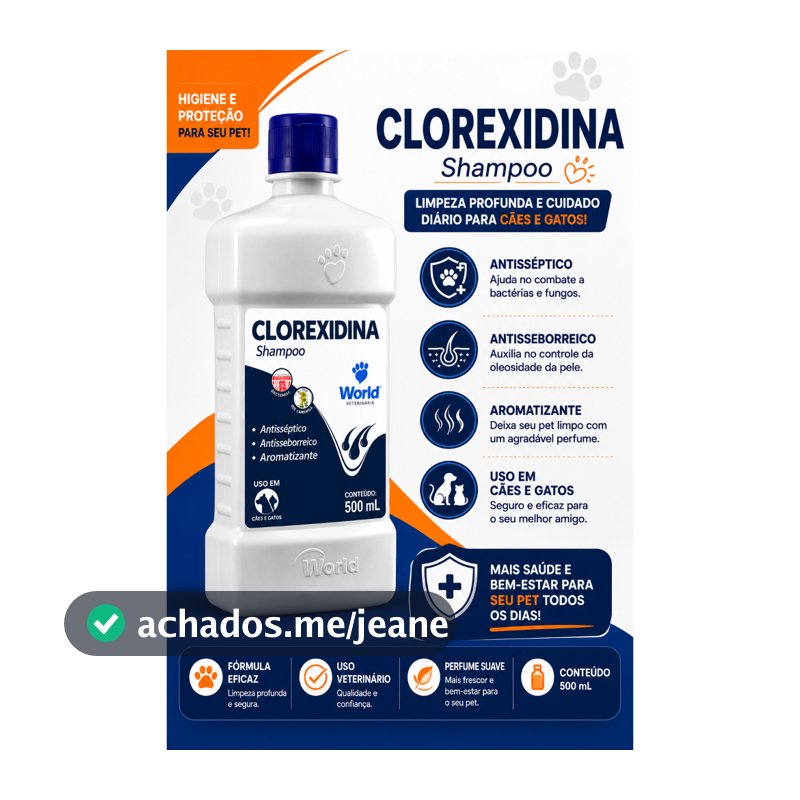SHAMPOO WORLD CAES E GATOS 500ML clorexidina- USO VETERINARIO
