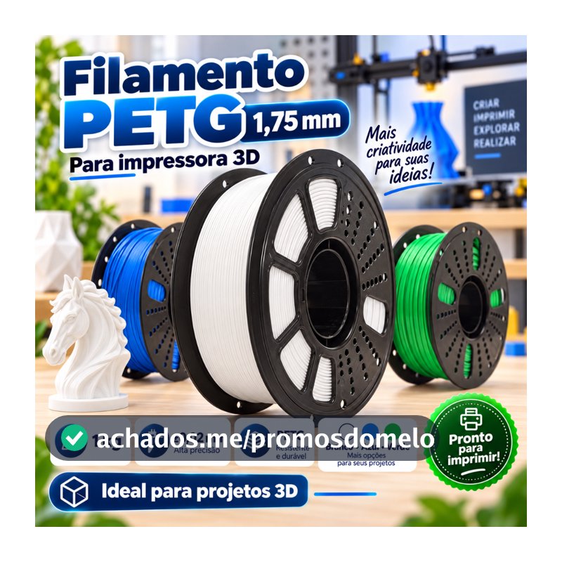 Filamento 3D PETG 1kg 1,75mm para Impressora 3D, Tolerância ±0,02mm, Rolo Branco Azul Verde