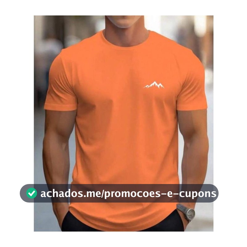 OFERTA EXCLUSIVA Camiseta de Manga curta Gola Redonda Homens Estampa Montanha Moda Primavera Verão