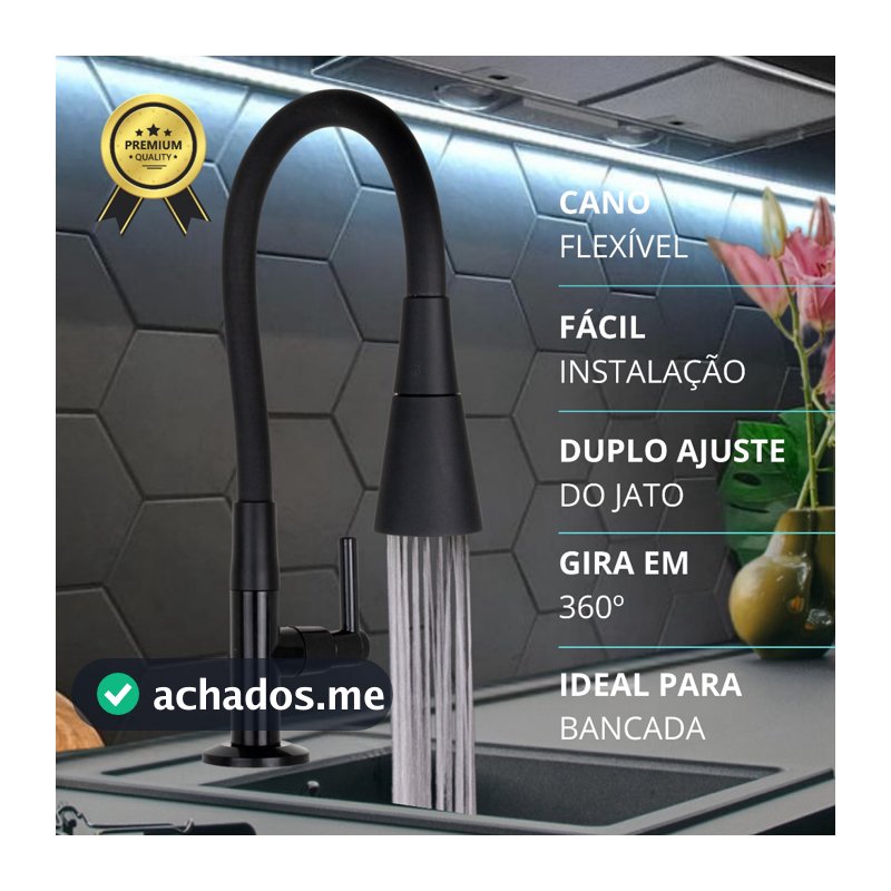 Torneira Bancada Cozinha Gourmet Preta Flexivel 2 Jatos 1/4 de volta para mesa pia bancada e mármore