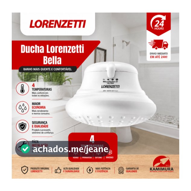 Ducha Lorenzetti Bella Ducha 4T 6800W 220V– 4 Temperaturas, Alta Pressão, Branco