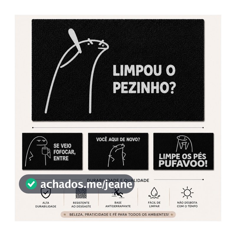 Tapete Porta de Entrada Limpou o Pezinho? Flork Capacho Antiderrapante Lavável Interno/Externo