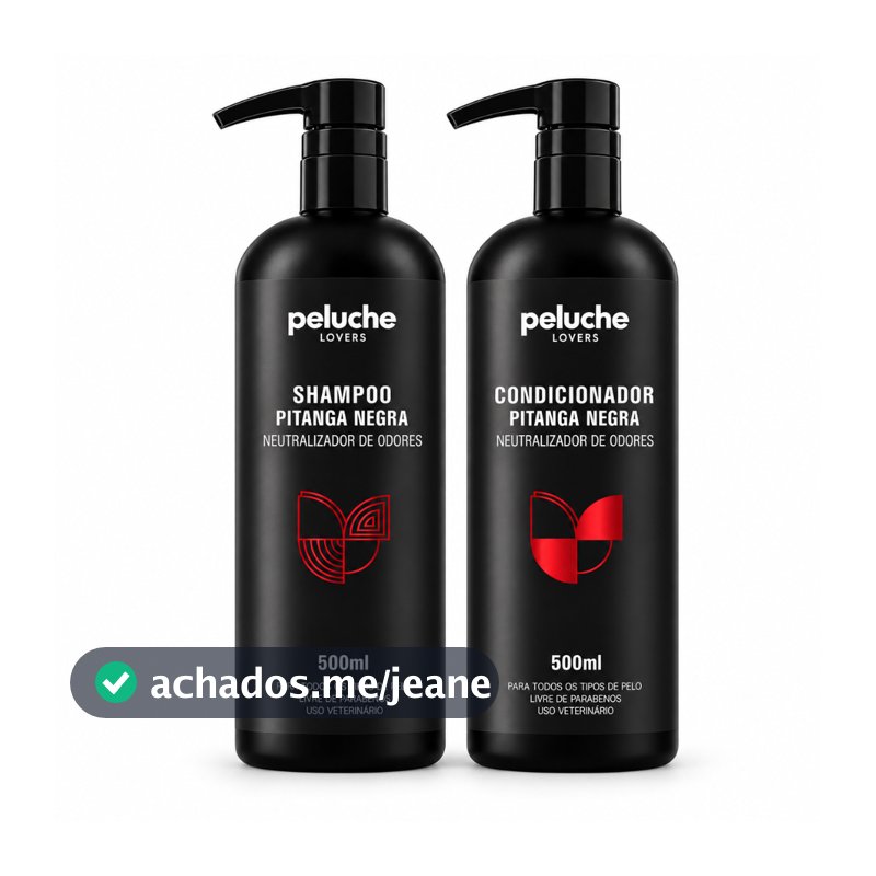 Kit Shampoo + Condicionador Pet Pitanga Negra Peluche 500ml Cada para Cães e Gatos