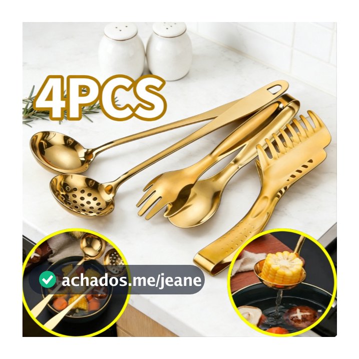 Talheres Kit 4 De Aço Inox Servindo Utensílios Dourado Conjunto Colher de Sopa Na Cozinha Talheres De Bom Gosto