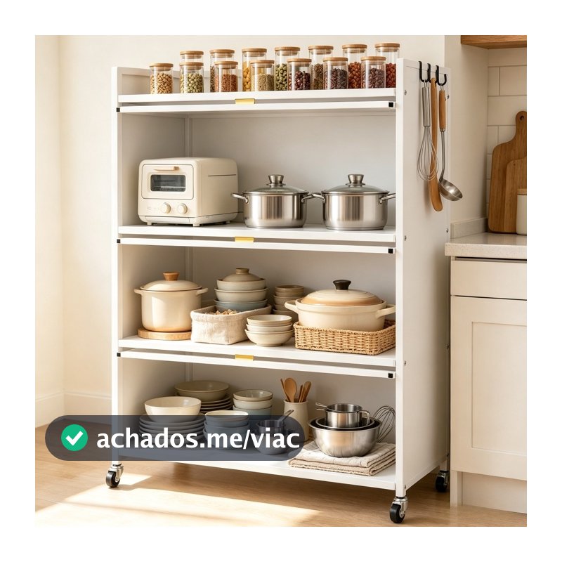 Armário de cozinha à prova de poeira com prateleiras multifuncionais em aço carbono Multicamadas Branco
