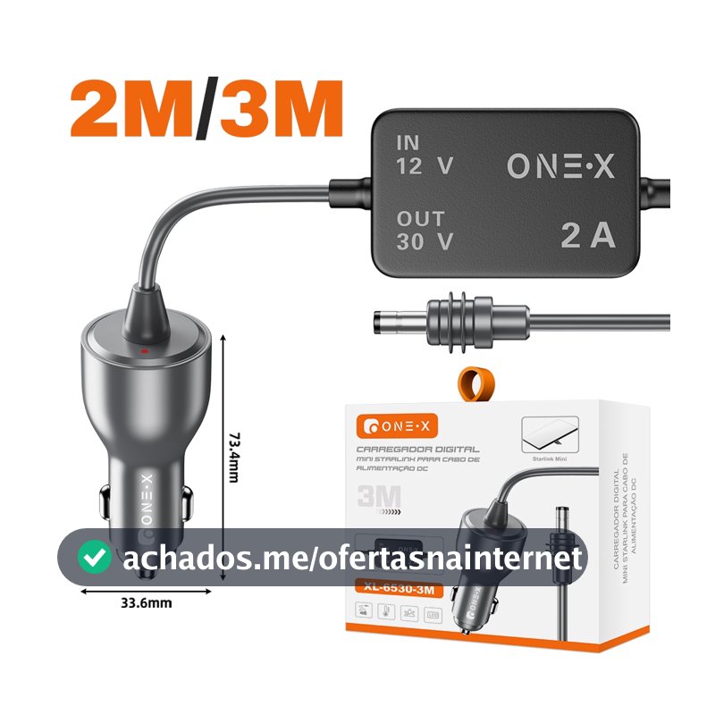 Carregador Starlink Mini 12V/24V para 30V 2A Estabilizador Veicular DC 5.5 2m/3m
