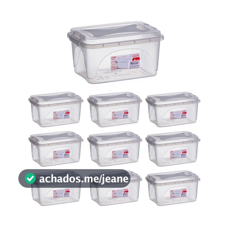 Kit 10 Caixas Organizadoras 3L Transparente Tampa com Trava Multiuso Brinquedos Cabos Livro