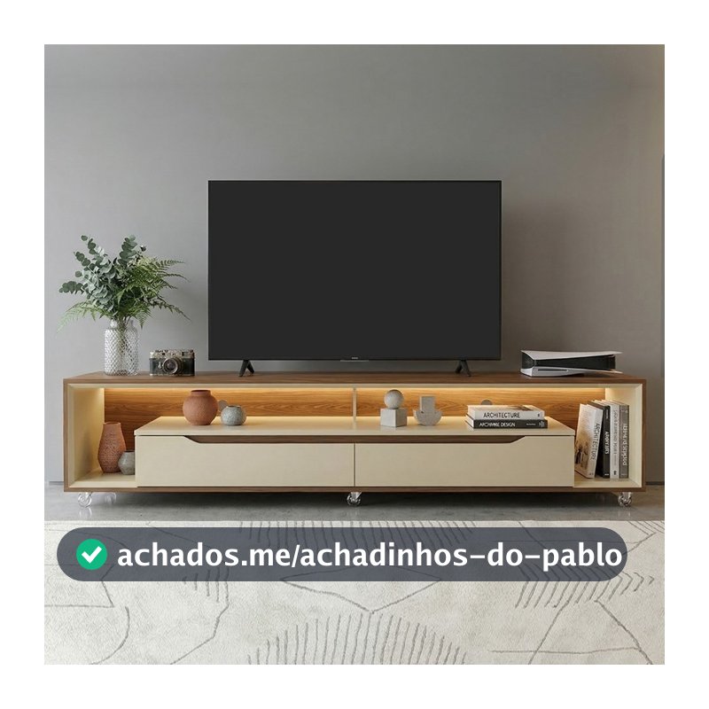Rack para Sala com Led e Rodízios P/Tv 70 Polegadas 218cm Loop - Olivar Móveis