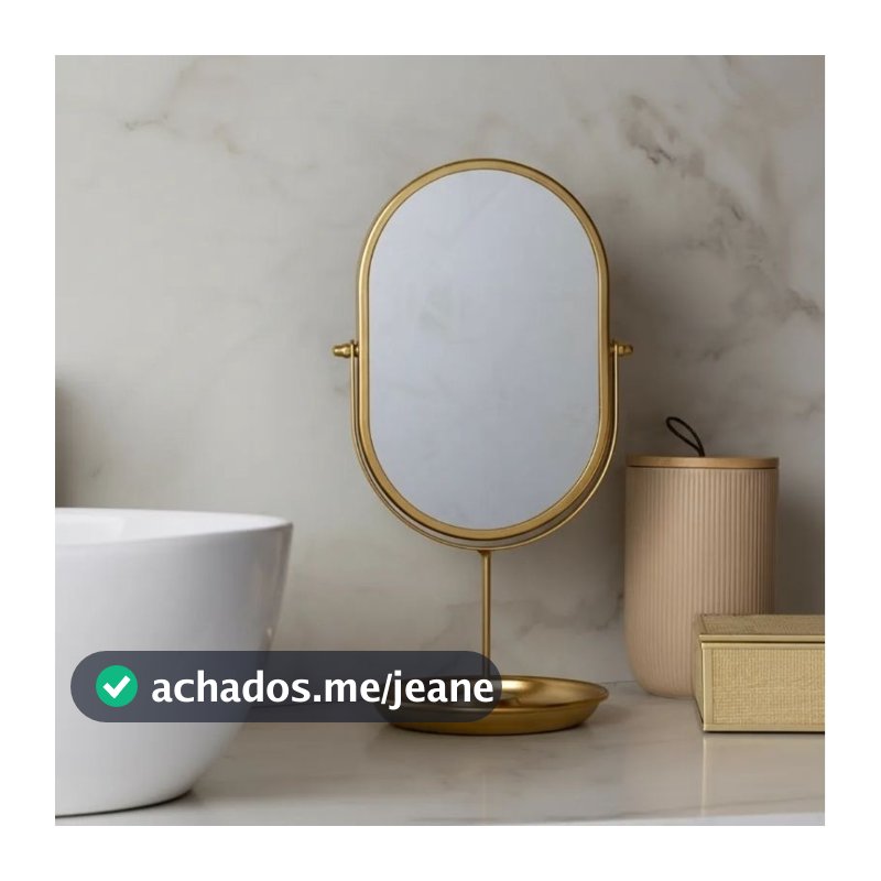 Espelho Giratório Para Penteadeira Bancada De Metal Wolff Com Base Dourado