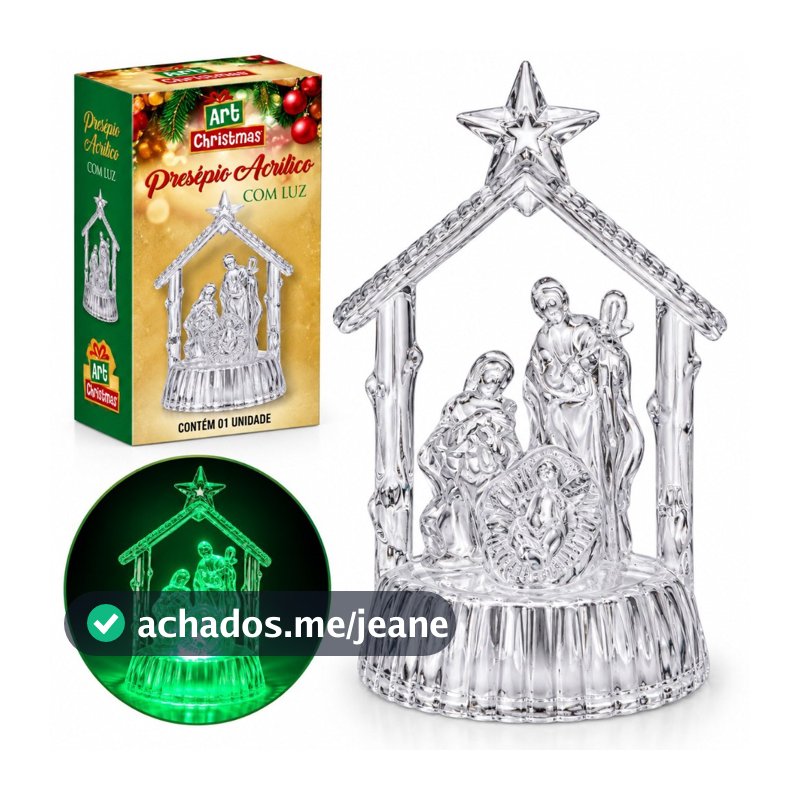 Presépio Natalino Acrilico com luz Led Natal decorativo Sagrada Família