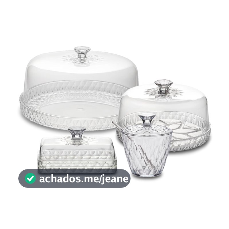 Kit Cozinha Mesa Posta Glamour Café da Manhã Queijeira Manteigueira Açucareiro Boleira Plasútil