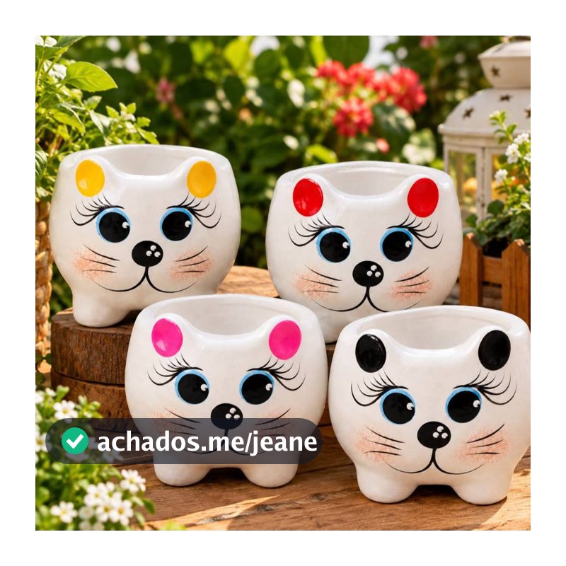 Kit Vaso Cachepô Cerâmica Gatinho Decorativo Artesanal Feito à Mão Cores Sortidas Casa e Jardim