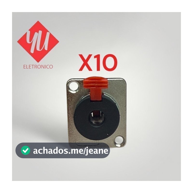 Kit 10 Conectores P10 Estéreo Fêmea de Painel com Trava - Universal