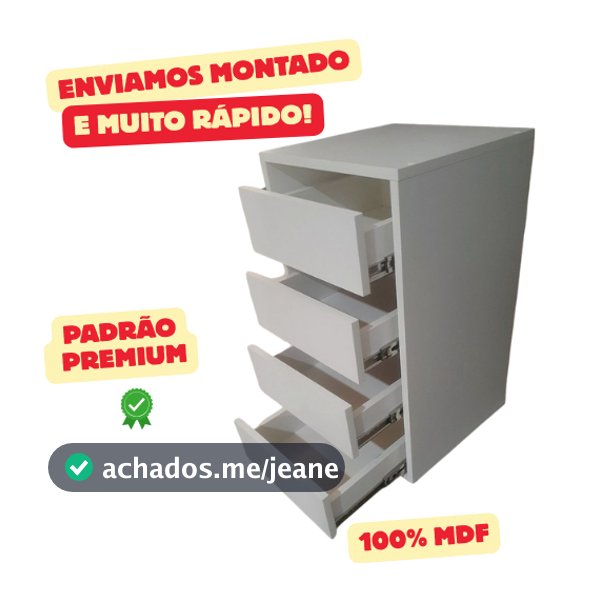 Mesa de Cabeceira Gaveteiro com 4 gavetas 100% MDF Vai Montado Para Escritório Quarto Cozinha Salão