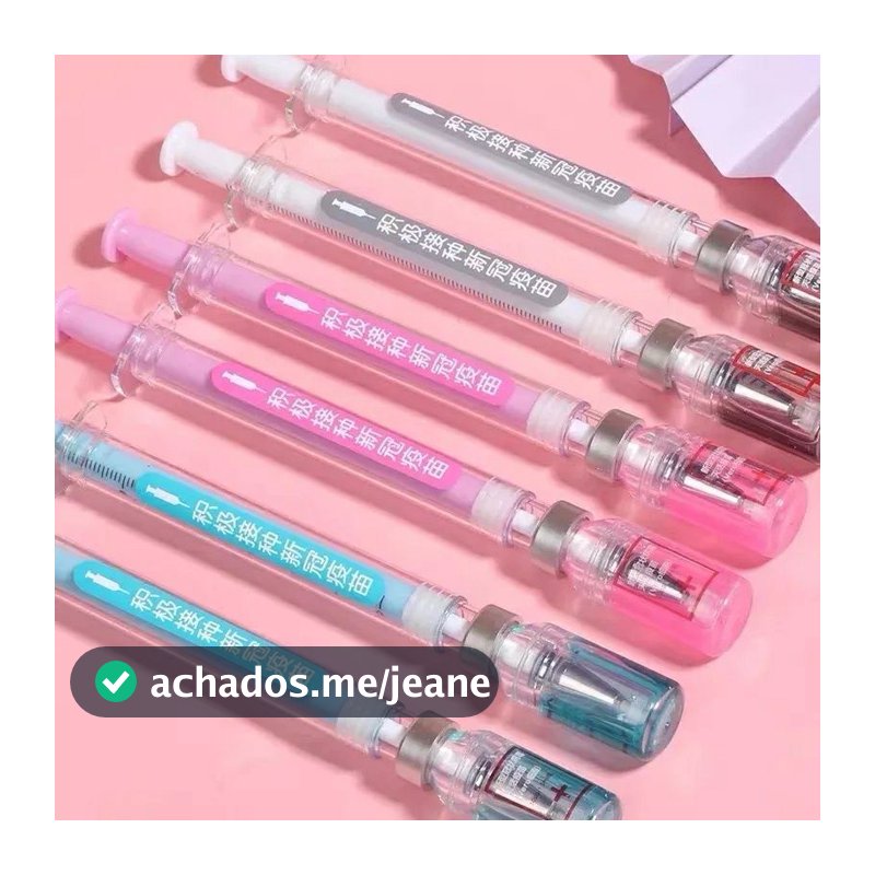 kit 3/6/9/12 peças Caneta Seringa temática ponta fina 0.5mm gel tinta preta