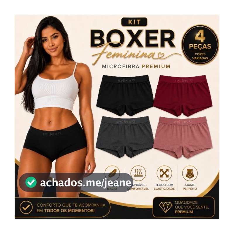 Kit 4 Calcinha Boxer Feminina Cueca box Feminina Plus Size Shortinho de dormir lingerie lisa em microfibra