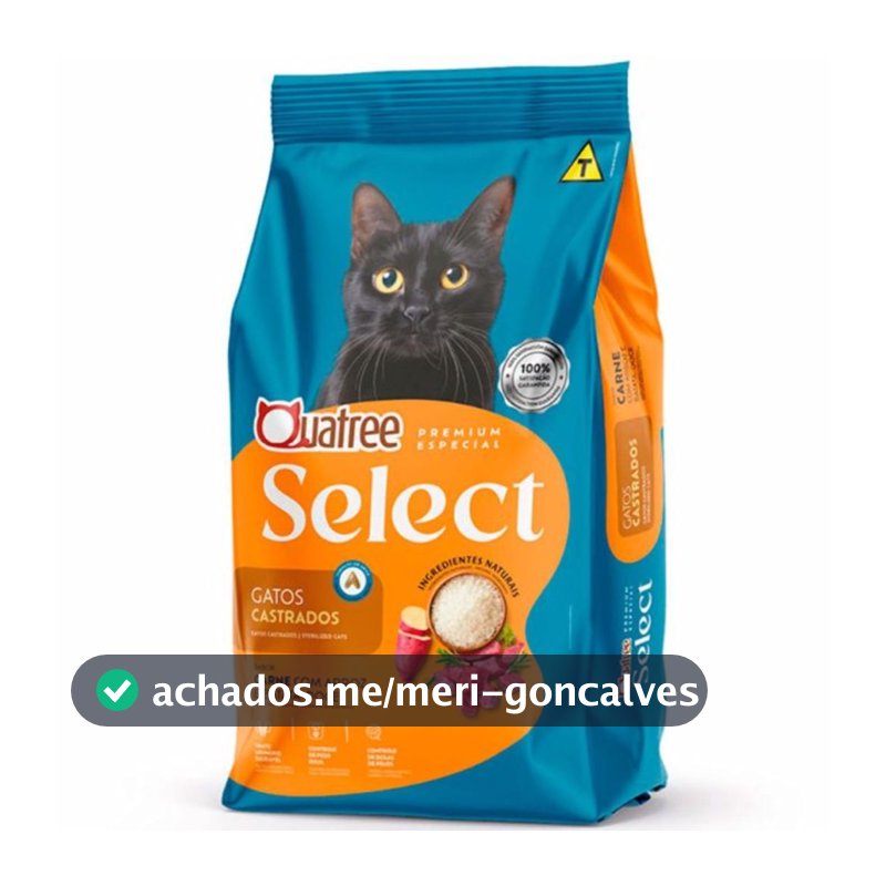 Raçao Quatree Select Gatos Adultos Castrados Carne 10,1kg