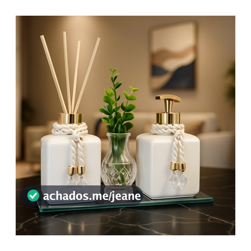 Kit Lavabo Banheiro Moderno  Pet 300ml  Completo Luxo C/ Bandeja Espelhada Decor
