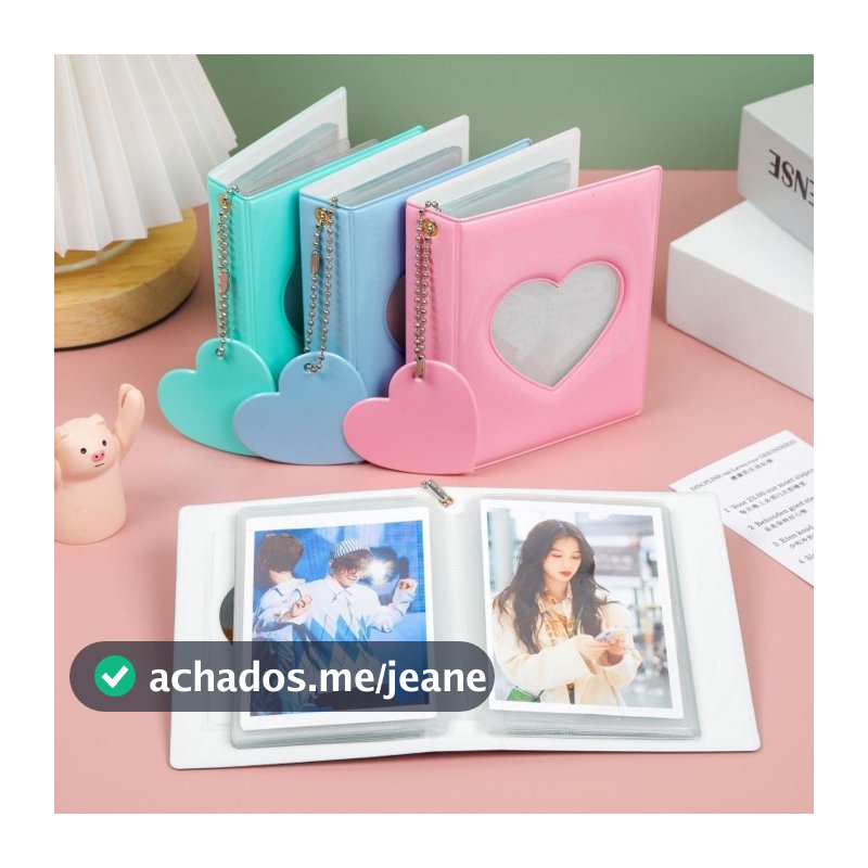 Álbum Para Photocards Kpop 3 Polegadas Mini Coração E Circular Com Chaveiro 32 Bolsos PVC Impermeável Portátil