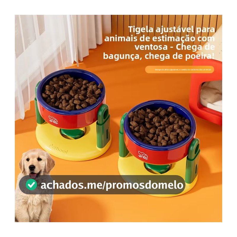 Pote Comedouro Cachorro Gato Tijela Com Ventosa e Regulagem de Altura