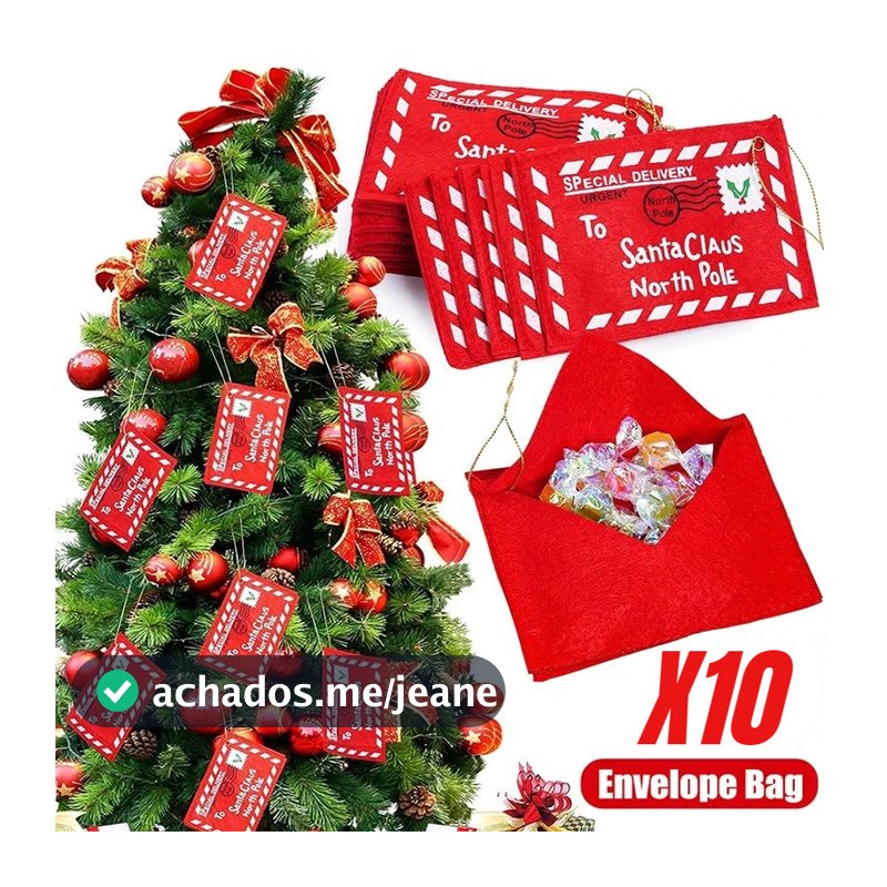 3/5/10Pcs Papai Noel Envelope De Feltro Bordado Carta De Natal Decoração De Saco De Doces Para Presentes Crianças De Árvore Doméstica
