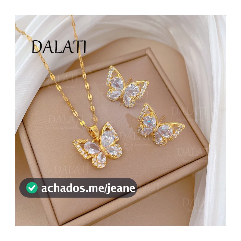 Titânio Jóias de Aço Zircônio Colar Borboleta Zircon Conjunto de Brincos Conjunto de Brincos de Luxo Leve e Ligeiramente