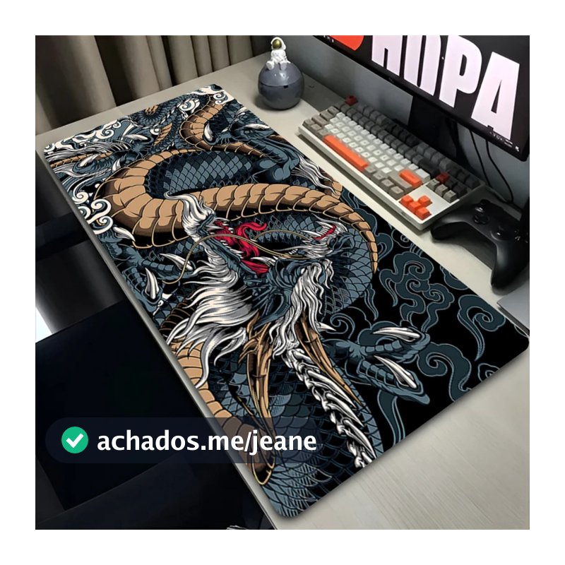 Mouse Pad Gamer Extra Grande Profissional  90x40 Desk Pad Tapete Dragão Preto Mundi