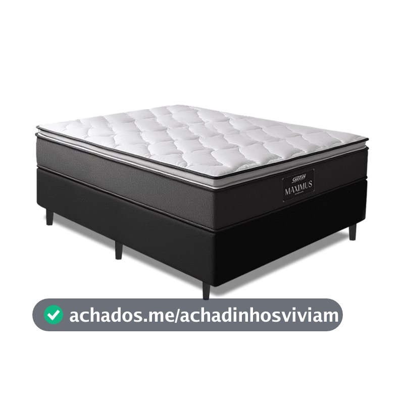 Cama Box Casal Colchão Molas Ensacadas Pillow Maximus 138x188x62cm Cinza / Preto Gazin