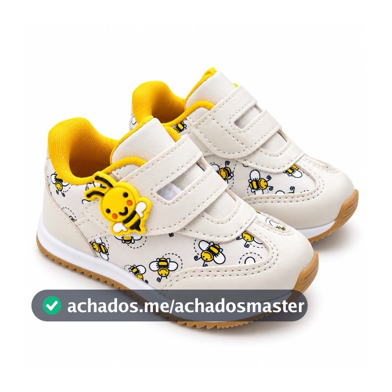 Tênis Infantil Bebê Unissex Abelhinha com Velcro Calce Fácil Confortável Menino Menina 18 ao 24
