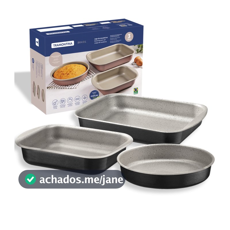 Jogo de assadeiras tramontina antiaderente 3 peças antiaderente starflon max forma bolo pizza torta assar forno