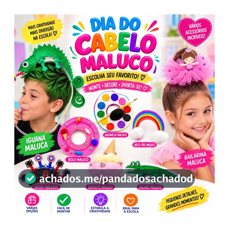 Cabelo Maluco Kit Acessórios Infantil Criativo para Escola Festa Penteado Menino Menina