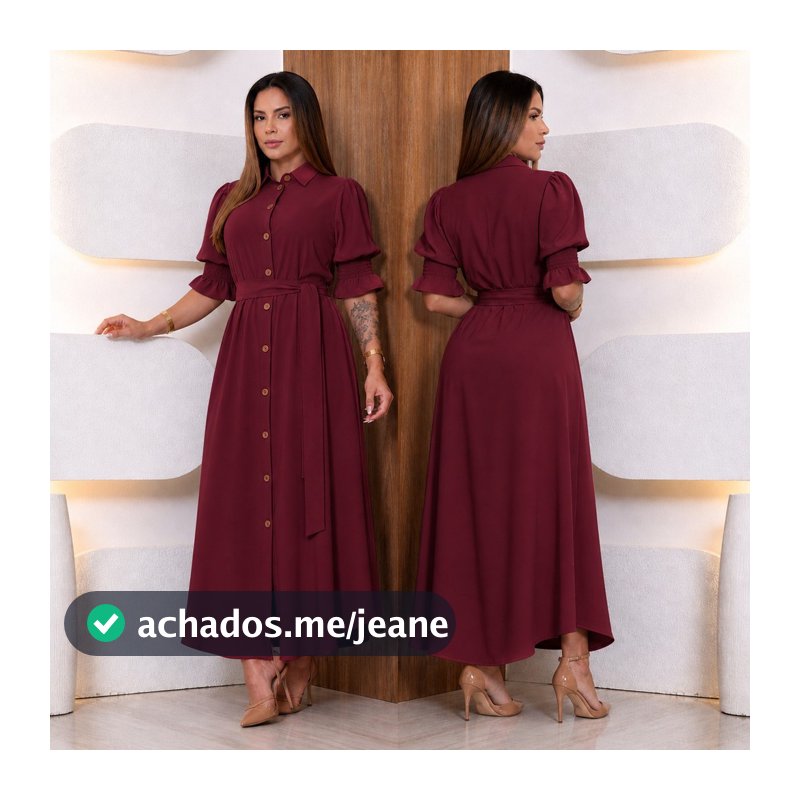 Vestido Longo Chemise Feminino Moda Evangélica Manga Bufante M ao G2 Elegante Chemise Feminino Social Chic
