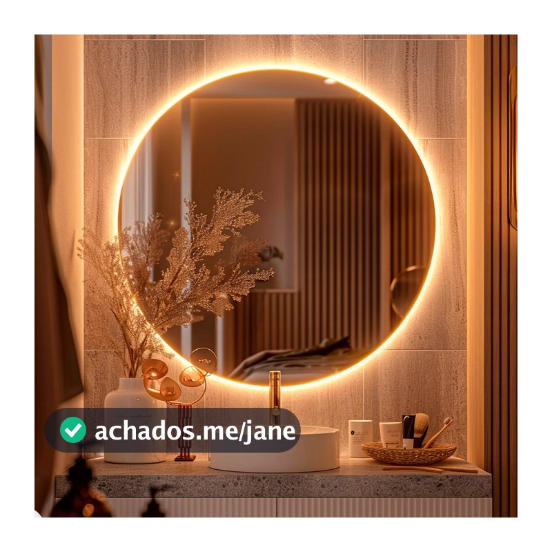Espelho Decorativo Redondo para Escritório Sala Quarto Banheiro c/ Led 60cm 50cm 40cm 30cm + Suporte