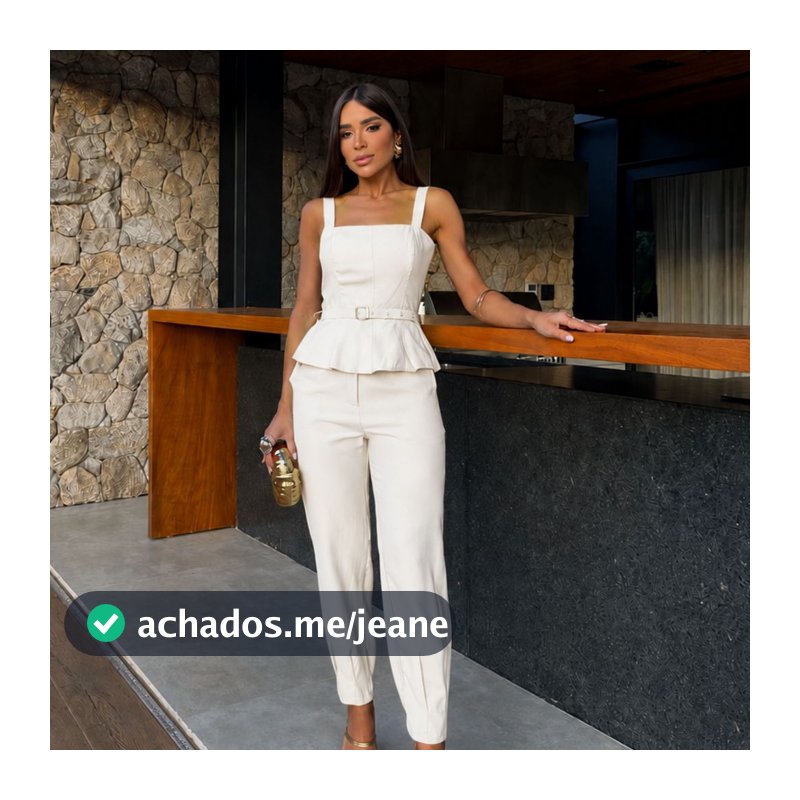 Conjunto Luxo Alfaiataria Marrante Blusa Plepum Com Cinto Social Elegante